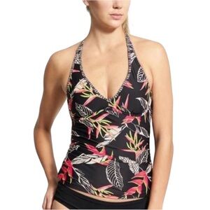 Athleta Hana Halter Tankini Swim Top Black 36 D/DD 
L